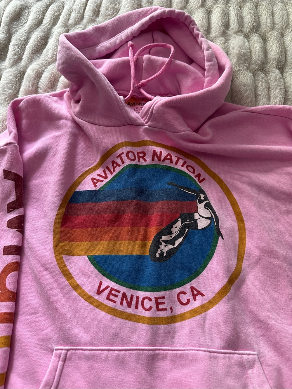 Aviator Nation Neon Pink Pullover Graphic Hoodie Venice CA Size Large - Picture 3 of 11